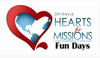 Hearts for Missions Fun Days May 4 – 5 Huntersville, NC
